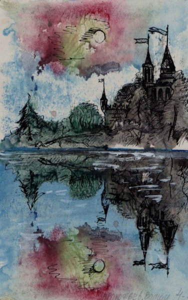 Город в технике монотипия