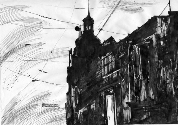 Городской пейзаж Графика тушью