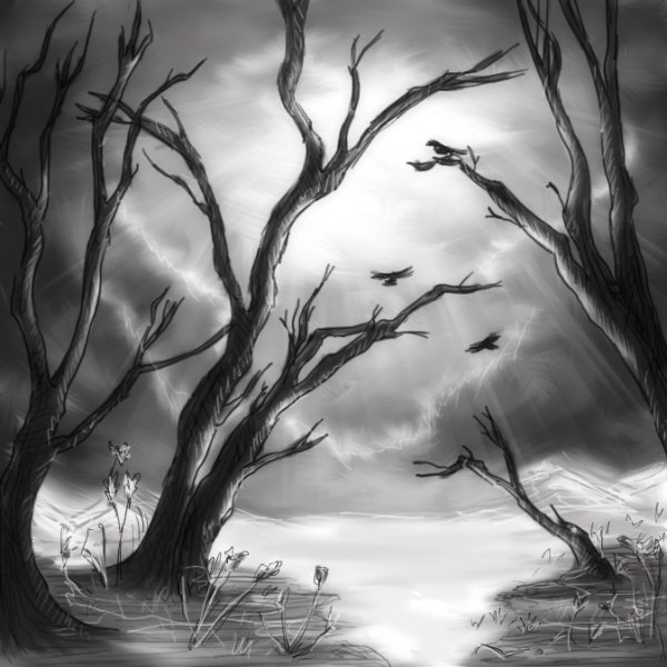 Пейзаж черной краской