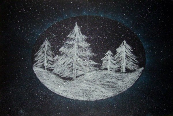 Зимний лес на черной бумаге