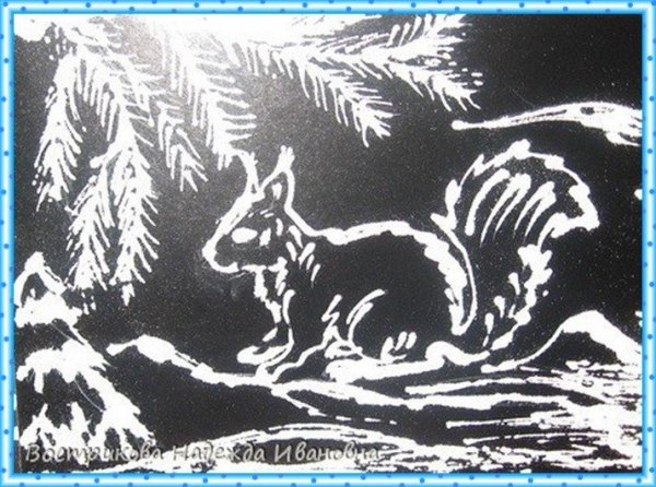 Зимний пейзаж белой гуашью