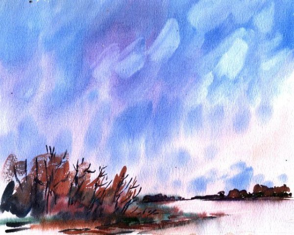 Пейзаж акварелью Аля Прима