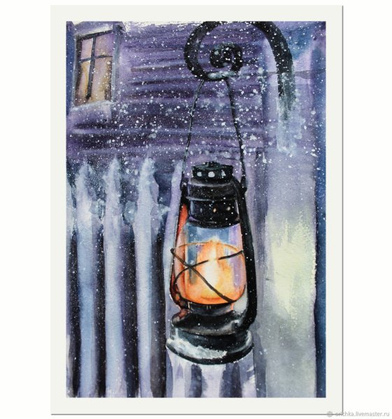 Новогодний фонарь акварелью