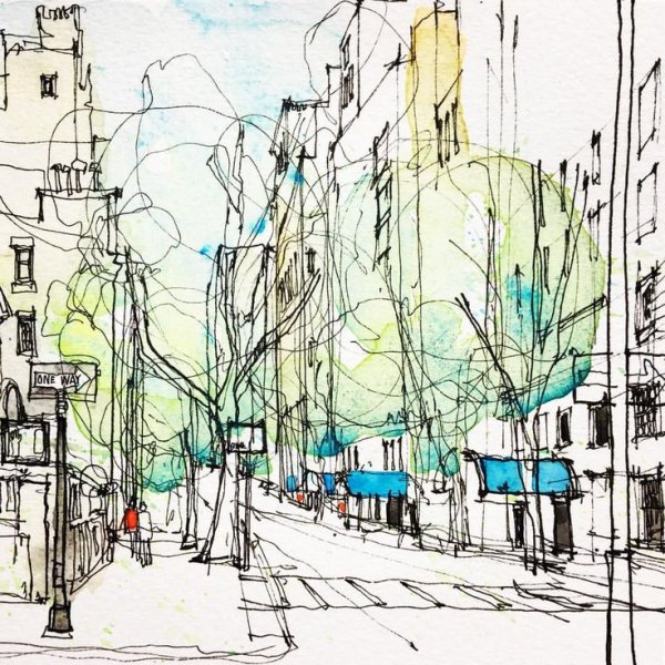 Скетч городской пейзаж