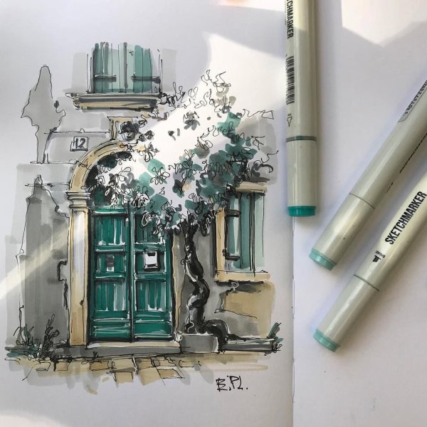 Скетчи маркерами архитектура