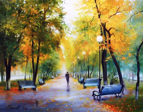 Перспектива аллеи в парке. Живопись Грицай