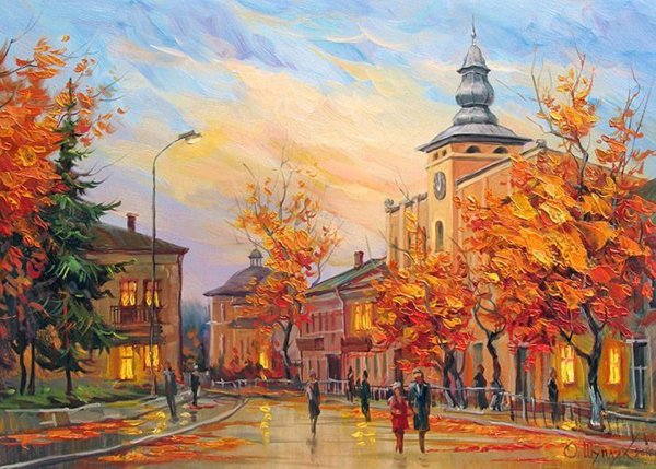 Осенний город живопись