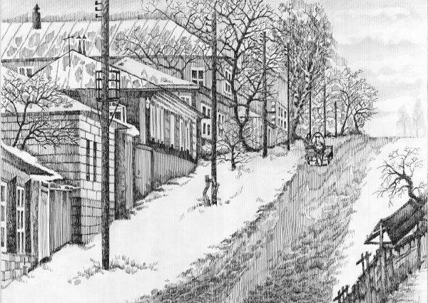 Городская окраина тушь, перо