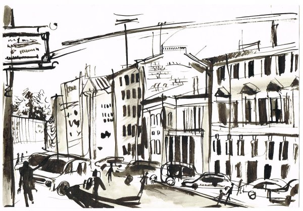 Городской пейзаж тушью