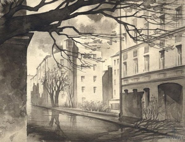 Городской пейзаж в графике