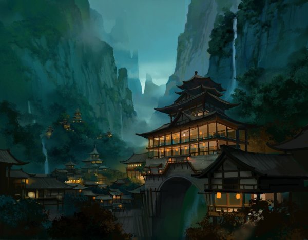 Улицы Японии с сакурой арт