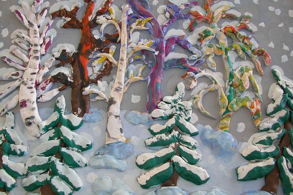 Пластилиновая живопись зимний пейзаж