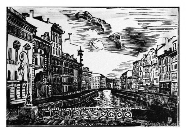 Линогравюра пейзаж Питера