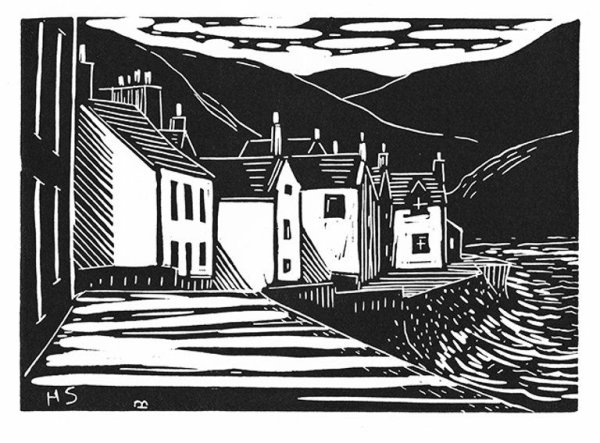 Линогравюра городской пейзаж