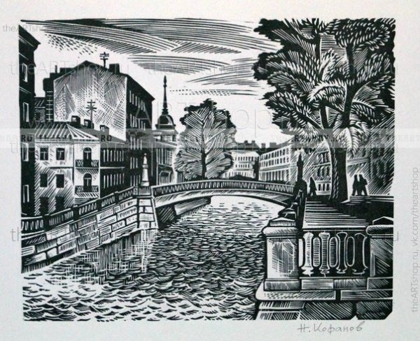 Линогравюра пейзаж Питера