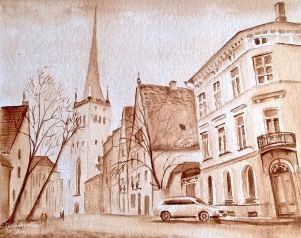 Городской пейзаж гризайль