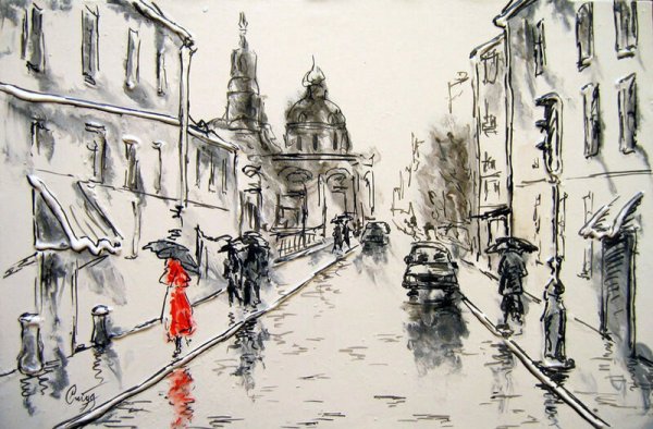 Монохромная живопись городской пейзаж