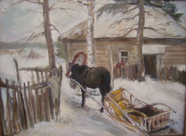 Коровин сани лошадь