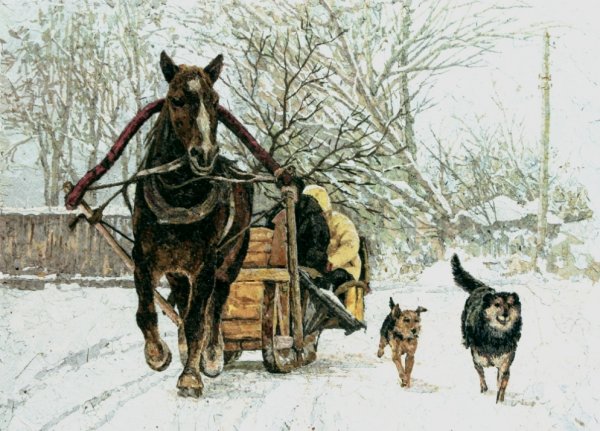 Художник Владимир Жданов зима в деревне