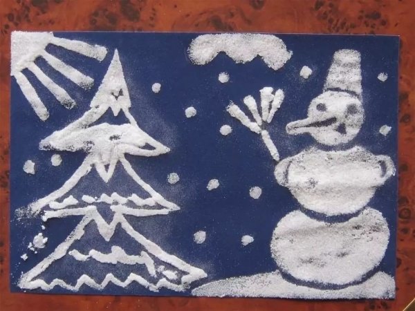 Рисование манкой и клеем зима