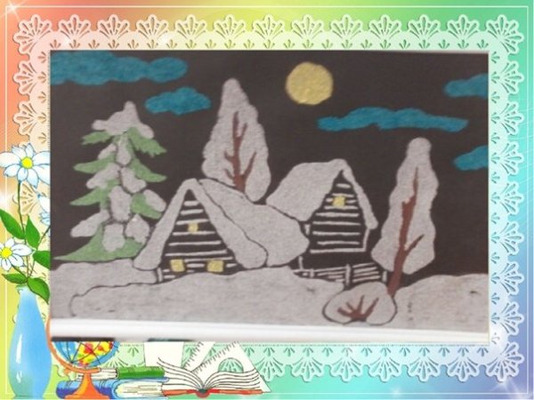 Зимняя аппликация с манкой