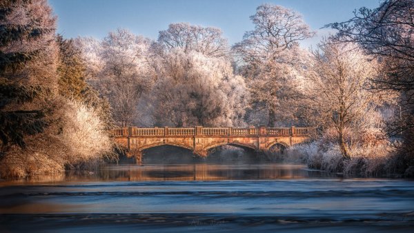 Зимний пейзаж с мостом