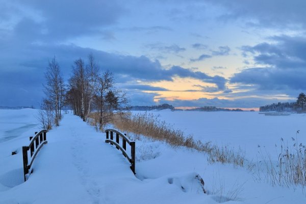 Зимний пейзаж с мостиком