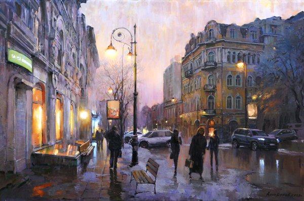 Художник: Алексей Бутырский осень трамвай