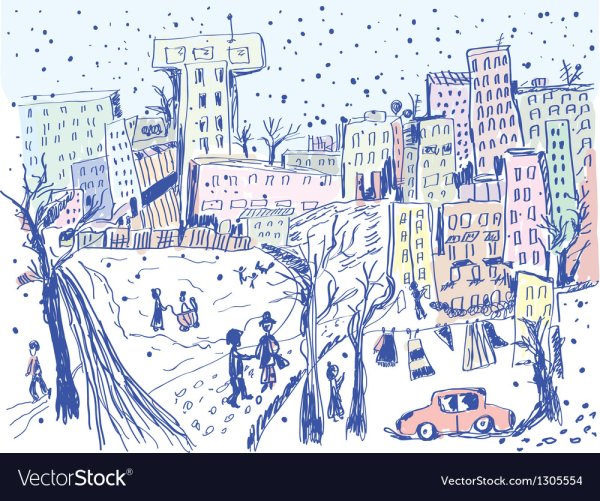 Зимняя улица карандашом