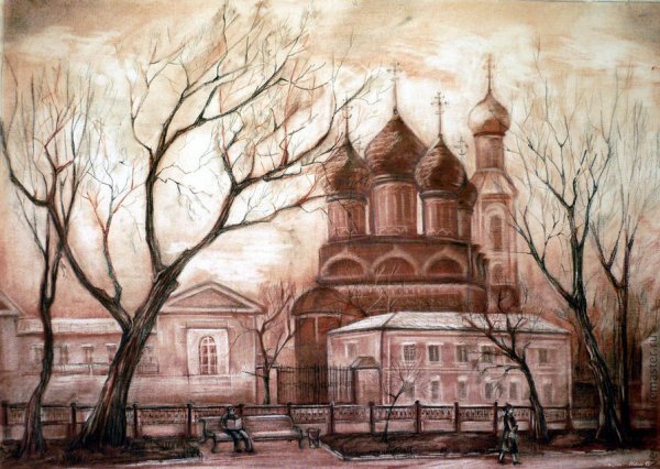 Пейзаж пастелью, углем, сангиной