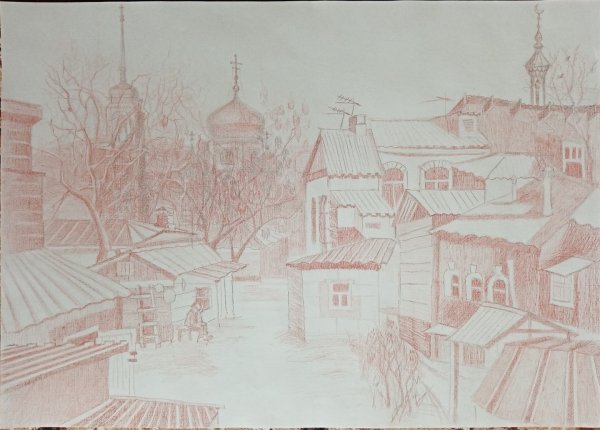 Пейзаж сангиной и сепией