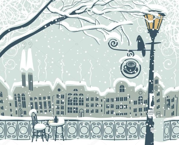 Зимний пейзаж карандашом