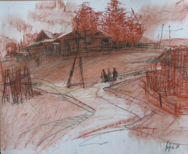 Пленэр сангиной пейзаж