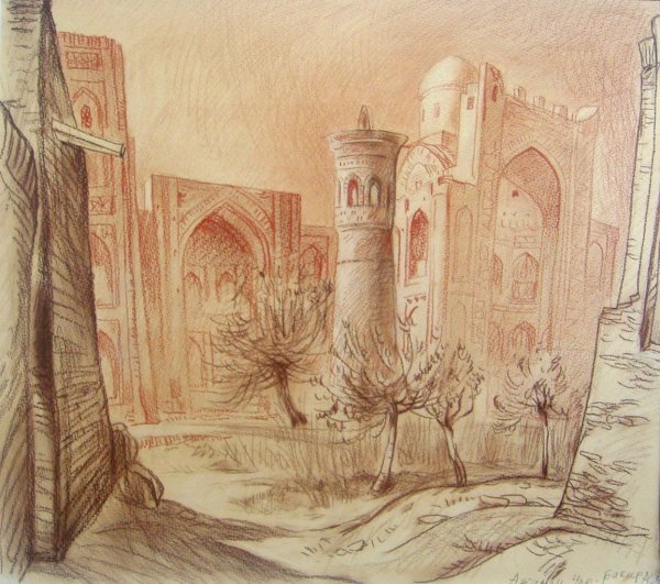 Пейзаж сангиной и сепией