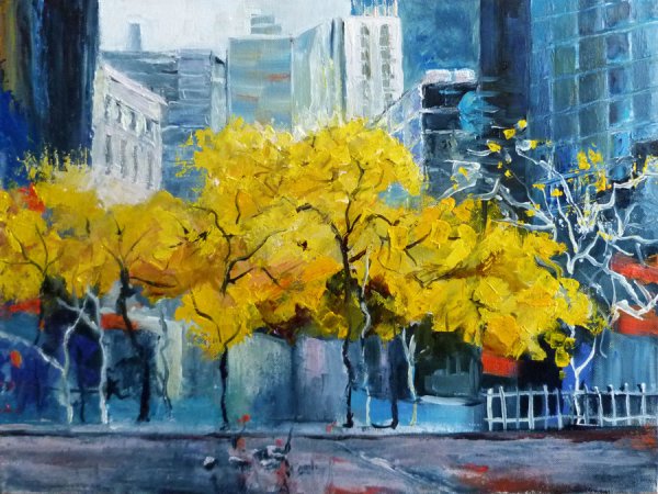 Осенний городской пейзаж живопись