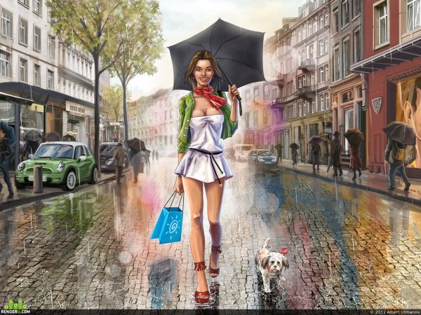 Девушка в городе живопись