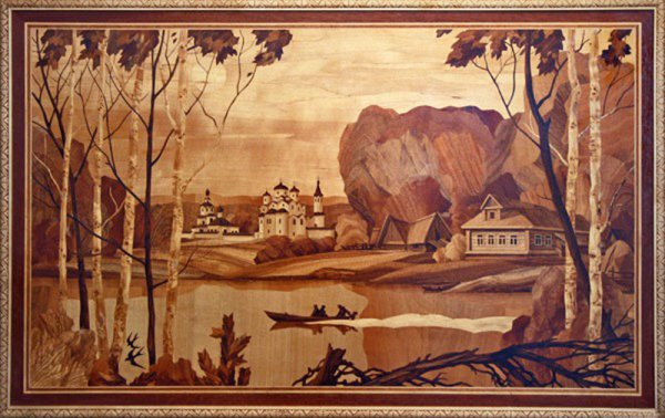 Имитация картин Маркетри акриловыми красками на шпоне