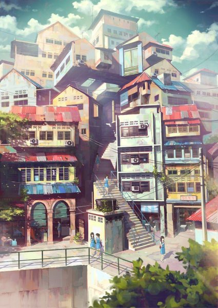 Городские пейзажи в стиле аниме