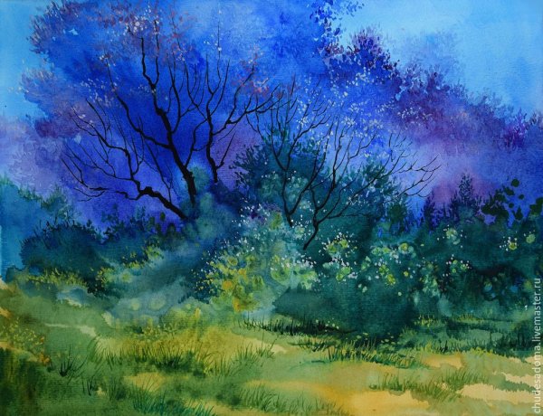 Пейзаж в синих тонах живопись