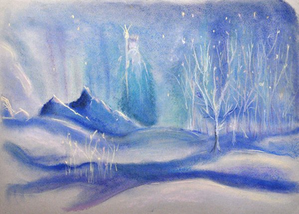 Зимний пейзаж акварелью для начинающих