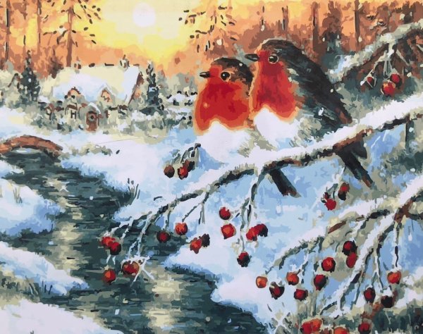 Снегирь на ветке гуашью