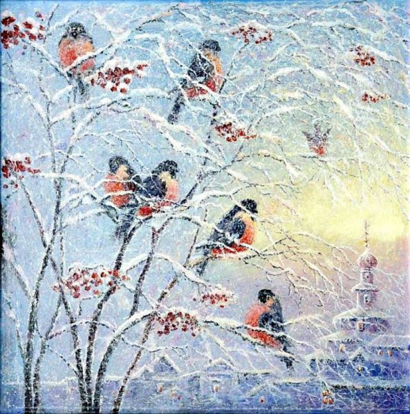 Алмазная мозаика "Снегири"