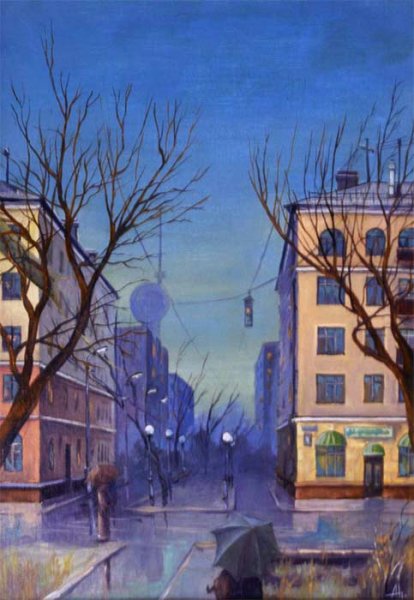 Городской пейзаж акварель