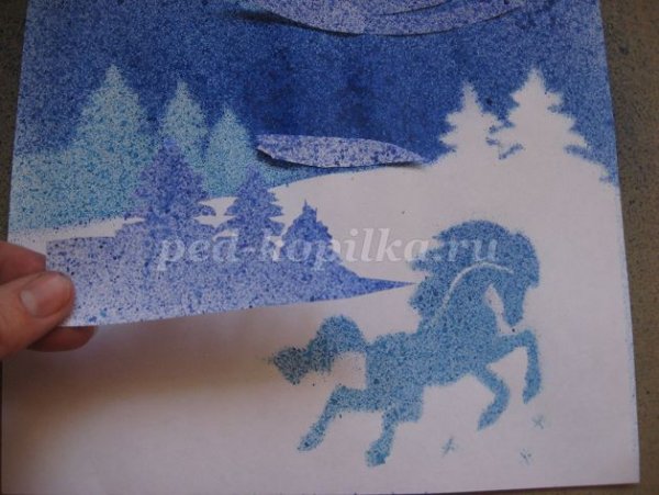 Набрызг рисование на тему зима