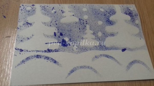 Зимний лес» в технике «набрызг