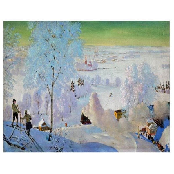 Лыжники картина Кустодиева