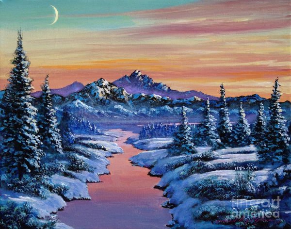 Зимняя ночь красками