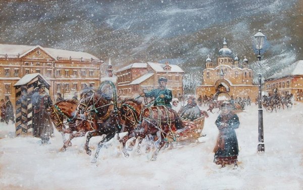 Борис Михайлович Кустодиев «заснеженный русский город» 1917