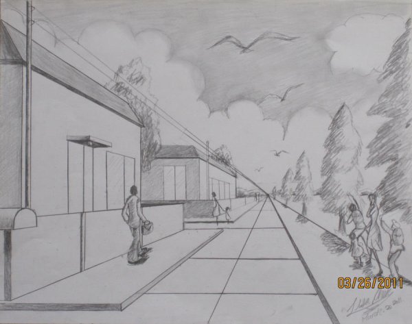 Линейная перспектива городская улица