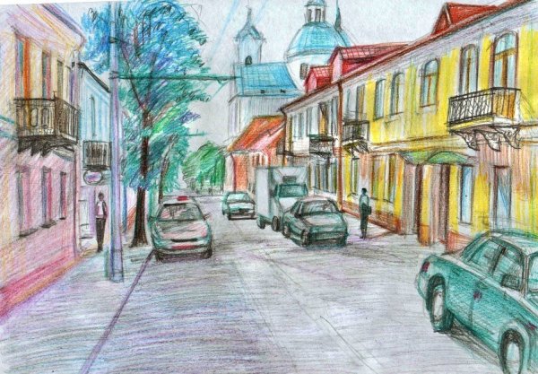 Линейная перспектива городской пейзаж